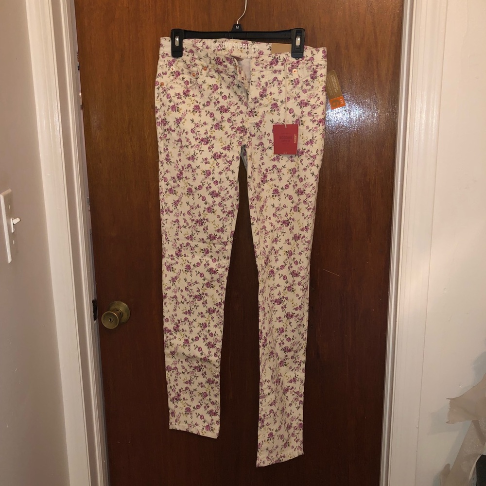 Purple floral cream pants